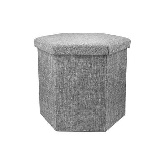Linen-look hexagon storage ottoman beige main view – CozynookMY
