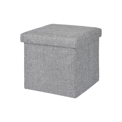 Linen-look square storage ottoman grey side view – CozynookMY
