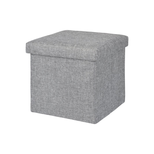 Linen-look square storage ottoman grey side view – CozynookMY