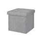 Linen-look square storage ottoman grey side view – CozynookMY