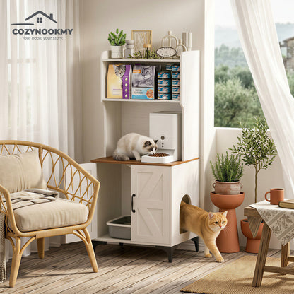 Cat Litter Box Cabinet with Upper Storage Shelf and Cat Bed - product dimensions and size reference